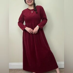 French Curve Red Velour Long Sleeve Dress